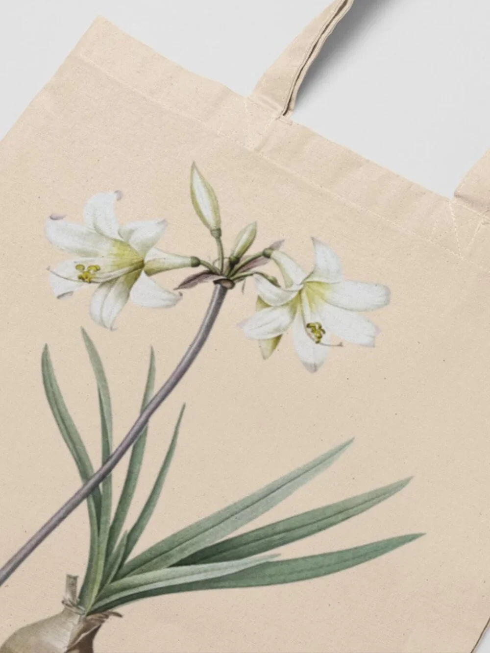 Belladonna Lily Vintage Floral Print Graphic Canvas Tote Bag